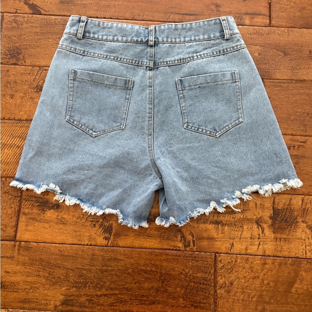 Blue B Collection Rhinestone Fringe Distressed Denim Shorts - Picture 6 of 10